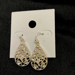 Silver Rhinestone Teardrop Earrings
